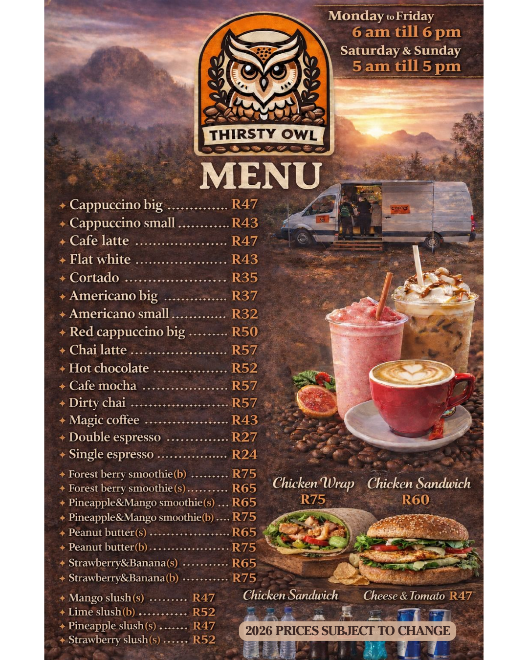 menu with prices